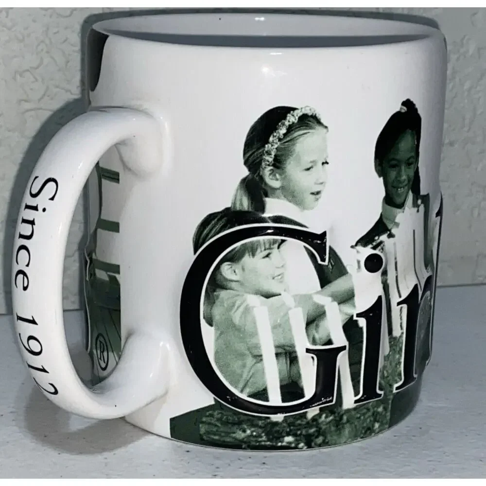 Girl Scouts Since 1912 Large Coffee Mug Tea‎ Cup Green White 2006 Embossed 3D